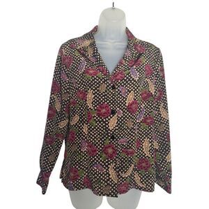 Sag Harbor Womens Floral Blouse Button Up Long Sleeve Career Office Size 6 P